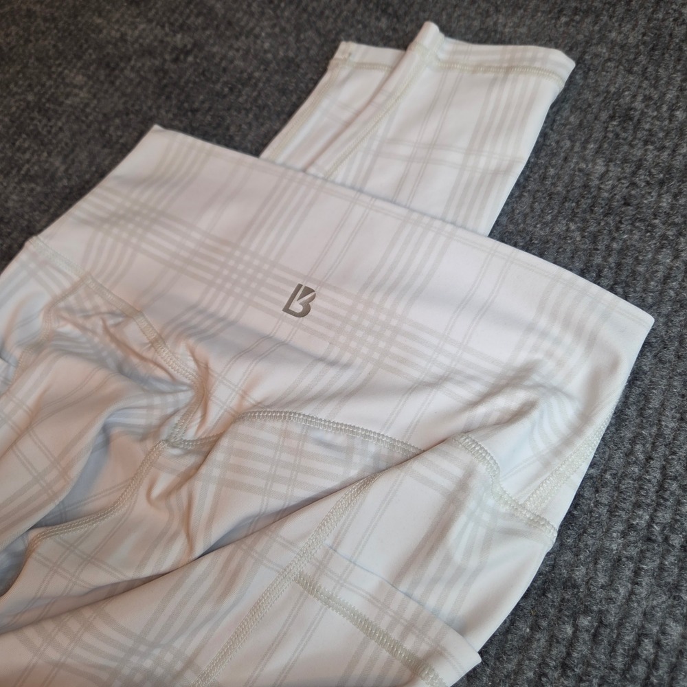 Buffbunny Collection White Grey Plaid High Waisted Leggings with Pockets Small